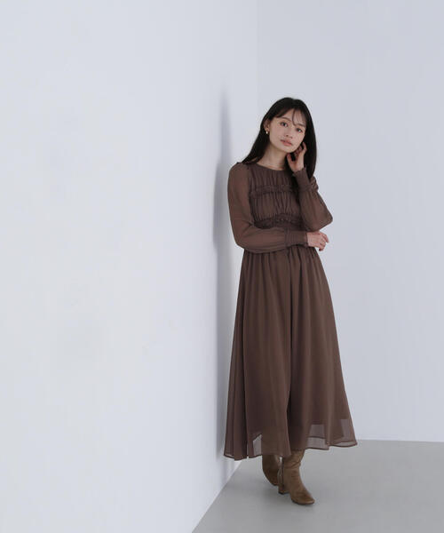 NATURAL BEAUTY BASIC(ナチュラルビューティーベーシック)の「◇フリルシャーリング楊柳ワンピース(ワンピース・レディース・ラベンダー/ブラウン・MEDIUM/P/S)」の12枚目の写真
