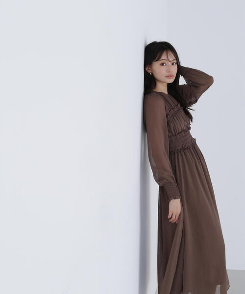 NATURAL BEAUTY BASIC(ナチュラルビューティーベーシック)の「◇フリルシャーリング楊柳ワンピース(ワンピース・レディース・ラベンダー/ブラウン・MEDIUM/P/S)」の13枚目の写真
