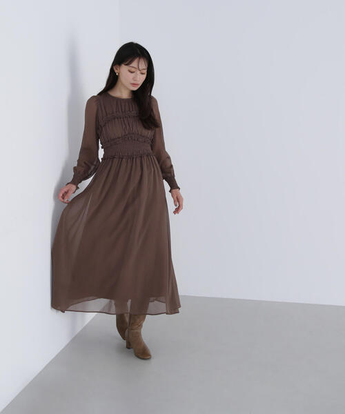 NATURAL BEAUTY BASIC(ナチュラルビューティーベーシック)の「◇フリルシャーリング楊柳ワンピース(ワンピース・レディース・ラベンダー/ブラウン・MEDIUM/P/S)」の14枚目の写真