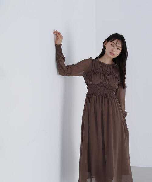 NATURAL BEAUTY BASIC(ナチュラルビューティーベーシック)の「◇フリルシャーリング楊柳ワンピース(ワンピース・レディース・ラベンダー/ブラウン・MEDIUM/P/S)」の15枚目の写真