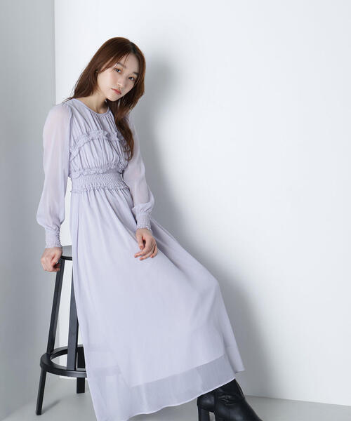 NATURAL BEAUTY BASIC(ナチュラルビューティーベーシック)の「◇フリルシャーリング楊柳ワンピース(ワンピース・レディース・ラベンダー/ブラウン・MEDIUM/P/S)」の20枚目の写真