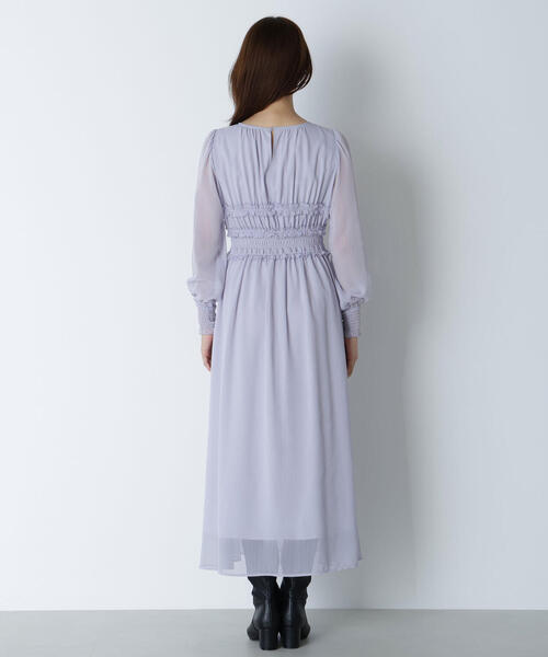 NATURAL BEAUTY BASIC(ナチュラルビューティーベーシック)の「◇フリルシャーリング楊柳ワンピース(ワンピース・レディース・ラベンダー/ブラウン・MEDIUM/P/S)」の3枚目の写真