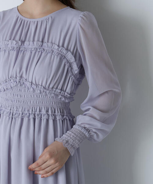 NATURAL BEAUTY BASIC(ナチュラルビューティーベーシック)の「◇フリルシャーリング楊柳ワンピース(ワンピース・レディース・ラベンダー/ブラウン・MEDIUM/P/S)」の7枚目の写真