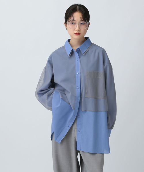 LEPSIM（レプシィム）の「チュール重ねシャツチュニック　571315（シャツ/ブラウス・レディース・ブルー/チャコールグレー/イエロー/ブラウン/ピンク・FREE）」の3枚目の写真