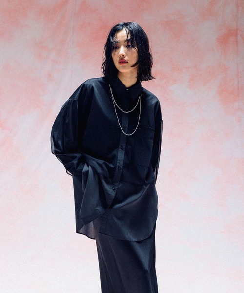 LEPSIM（レプシィム）の「チュール重ねシャツチュニック　571315（シャツ/ブラウス・レディース・ブルー/チャコールグレー/イエロー/ブラウン/ピンク・FREE）」の20枚目の写真