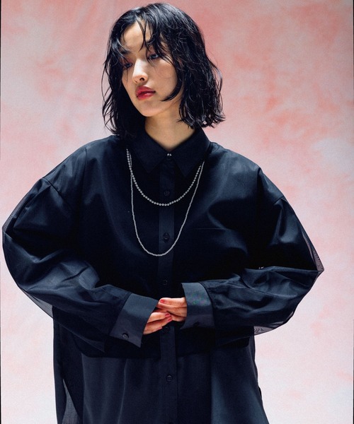 LEPSIM（レプシィム）の「チュール重ねシャツチュニック　571315（シャツ/ブラウス・レディース・ブルー/チャコールグレー/イエロー/ブラウン/ピンク・FREE）」の21枚目の写真