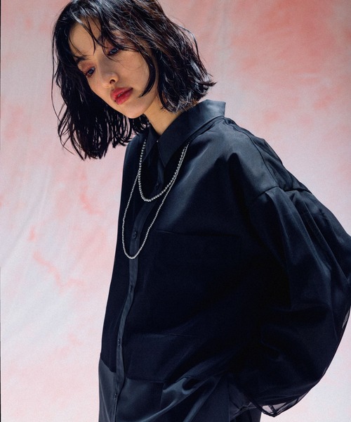 LEPSIM（レプシィム）の「チュール重ねシャツチュニック　571315（シャツ/ブラウス・レディース・ブルー/チャコールグレー/イエロー/ブラウン/ピンク・FREE）」の22枚目の写真