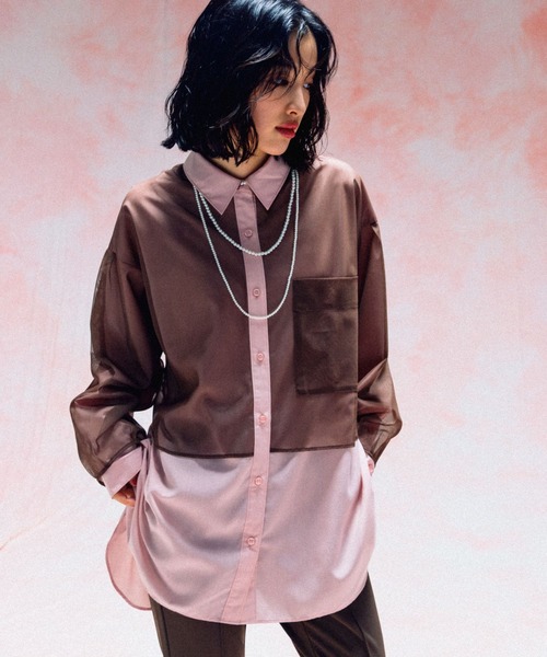 LEPSIM（レプシィム）の「チュール重ねシャツチュニック　571315（シャツ/ブラウス・レディース・ブルー/チャコールグレー/イエロー/ブラウン/ピンク・FREE）」の15枚目の写真