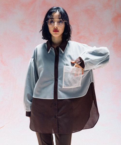 LEPSIM（レプシィム）の「チュール重ねシャツチュニック　571315（シャツ/ブラウス・レディース・ブルー/チャコールグレー/イエロー/ブラウン/ピンク・FREE）」の7枚目の写真