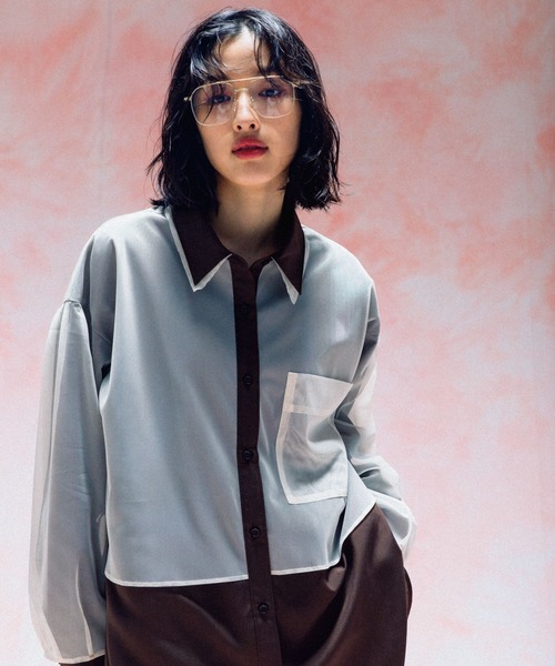 LEPSIM（レプシィム）の「チュール重ねシャツチュニック　571315（シャツ/ブラウス・レディース・ブルー/チャコールグレー/イエロー/ブラウン/ピンク・FREE）」の8枚目の写真