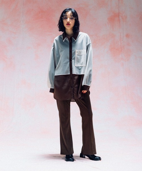 LEPSIM（レプシィム）の「チュール重ねシャツチュニック　571315（シャツ/ブラウス・レディース・ブルー/チャコールグレー/イエロー/ブラウン/ピンク・FREE）」の11枚目の写真