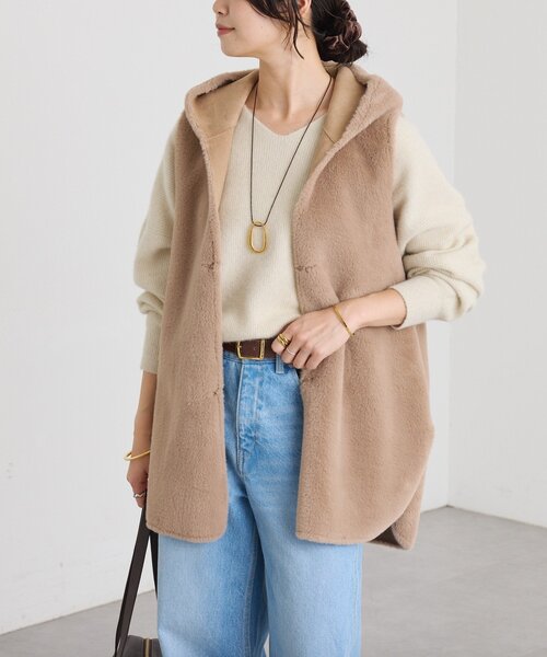 セール】【シーズンムード高まる】エコファーフードジレ（その他