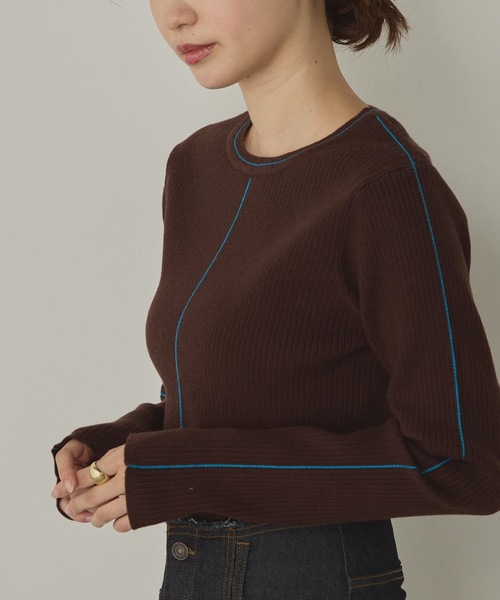 hunch（ハンチ）の「【静電気防止】やわもちヤーン ライン入りランダムリブニット（ニット/セーター・レディース・アイボリー/ブラック/レッド/ブラウン・FREE）」の3枚目の写真