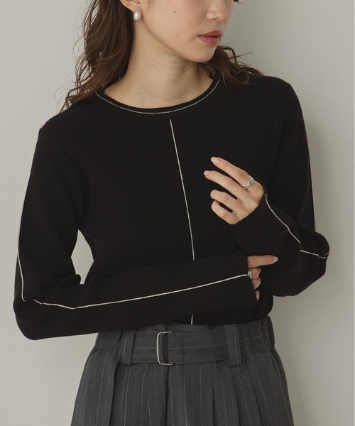 hunch（ハンチ）の「【静電気防止】やわもちヤーン ライン入りランダムリブニット（ニット/セーター・レディース・アイボリー/ブラック/レッド/ブラウン・FREE）」の5枚目の写真