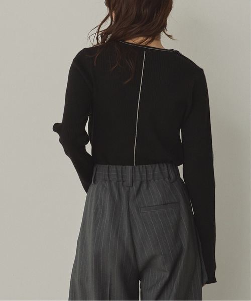 hunch（ハンチ）の「【静電気防止】やわもちヤーン ライン入りランダムリブニット（ニット/セーター・レディース・アイボリー/ブラック/レッド/ブラウン・FREE）」の7枚目の写真