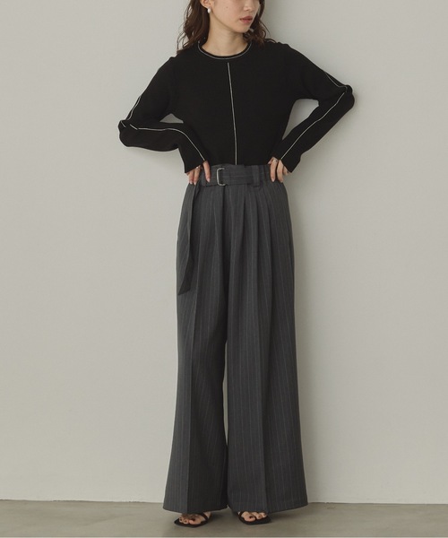 hunch（ハンチ）の「【静電気防止】やわもちヤーン ライン入りランダムリブニット（ニット/セーター・レディース・アイボリー/ブラック/レッド/ブラウン・FREE）」の10枚目の写真