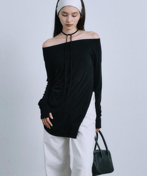 CODE A（コードエー）の「off－shoulder jersey top（Tシャツ/カットソー・レディース・ブラック/パープル/ナチュラル・00）」の2枚目の写真