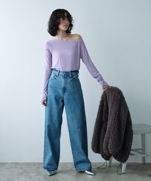 CODE A（コードエー）の「off－shoulder jersey top（Tシャツ/カットソー・レディース・ブラック/パープル/ナチュラル・00）」の10枚目の写真