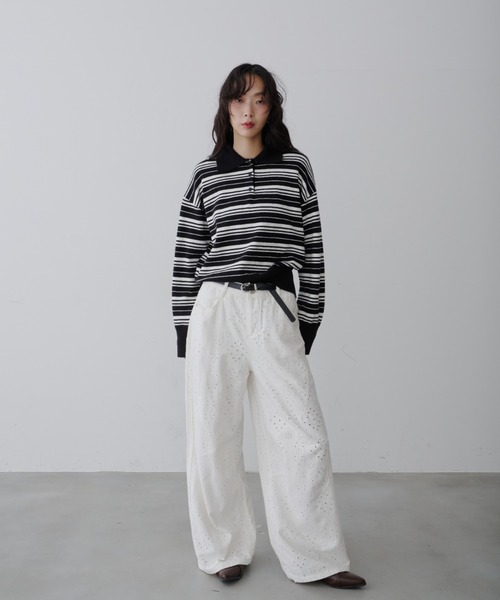 NUJOH(ヌゾ)の「Border Polo T-Shirt / ボーダー ポロTシャツ(Tシャツ/カットソー・レディース・ブラック・FREE)」の15枚目の写真
