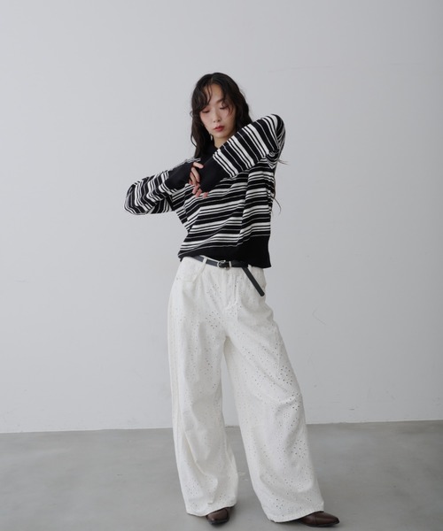 NUJOH(ヌゾ)の「Border Polo T-Shirt / ボーダー ポロTシャツ(Tシャツ/カットソー・レディース・ブラック・FREE)」の2枚目の写真