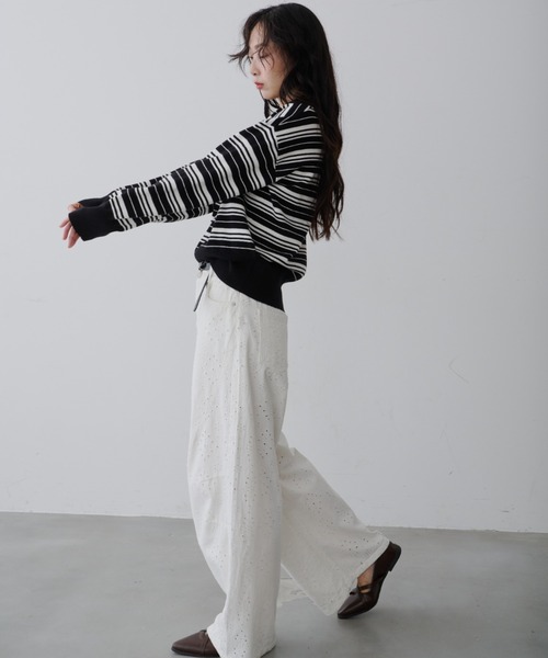 NUJOH(ヌゾ)の「Border Polo T-Shirt / ボーダー ポロTシャツ(Tシャツ/カットソー・レディース・ブラック・FREE)」の3枚目の写真
