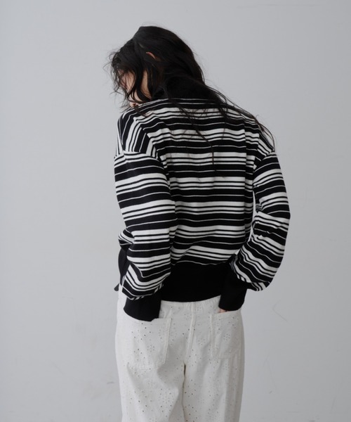NUJOH(ヌゾ)の「Border Polo T-Shirt / ボーダー ポロTシャツ(Tシャツ/カットソー・レディース・ブラック・FREE)」の6枚目の写真