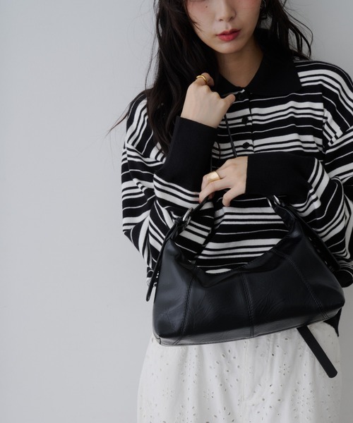 NUJOH(ヌゾ)の「Border Polo T-Shirt / ボーダー ポロTシャツ(Tシャツ/カットソー・レディース・ブラック・FREE)」の8枚目の写真