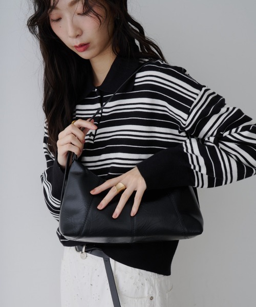 NUJOH(ヌゾ)の「Border Polo T-Shirt / ボーダー ポロTシャツ(Tシャツ/カットソー・レディース・ブラック・FREE)」の9枚目の写真