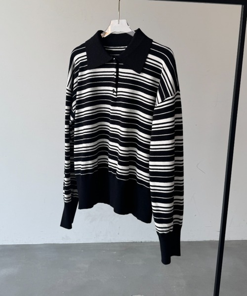 NUJOH(ヌゾ)の「Border Polo T-Shirt / ボーダー ポロTシャツ(Tシャツ/カットソー・レディース・ブラック・FREE)」の11枚目の写真