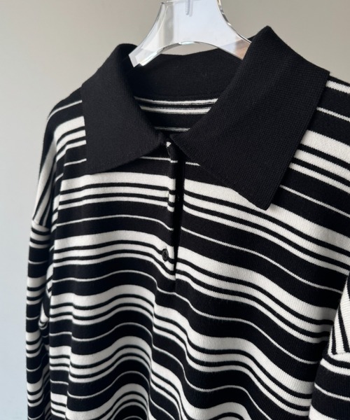 NUJOH(ヌゾ)の「Border Polo T-Shirt / ボーダー ポロTシャツ(Tシャツ/カットソー・レディース・ブラック・FREE)」の12枚目の写真
