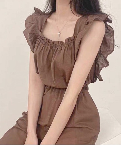 frunco（フランコ）の「【ZOZO限定】コットンオールインワン（ワンピース・レディース・ホワイト/ブラウン・FREE）」の2枚目の写真