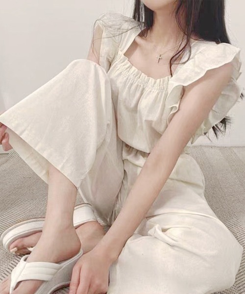 frunco（フランコ）の「【ZOZO限定】コットンオールインワン（ワンピース・レディース・ホワイト/ブラウン・FREE）」の3枚目の写真