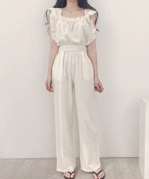 frunco（フランコ）の「【ZOZO限定】コットンオールインワン（ワンピース・レディース・ホワイト/ブラウン・FREE）」の4枚目の写真