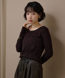 asymmetry docking knit /アシンメトリーレイヤードデザインニットトップス