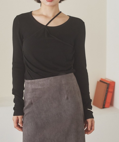 LAULEN(ローレン)の「asymmetry docking knit /アシンメトリーレイヤードデザインニットトップス(ニット/セーター・レディース・ブラック/チャコールグレー/ブラウン/アイボリー・FREE)」の14枚目の写真