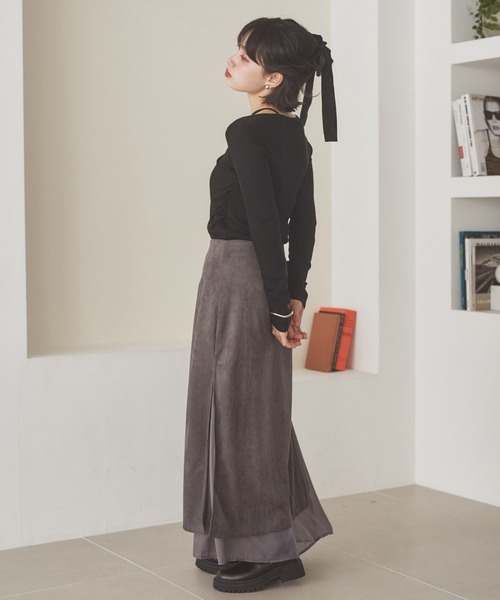LAULEN(ローレン)の「asymmetry docking knit /アシンメトリーレイヤードデザインニットトップス(ニット/セーター・レディース・ブラック/チャコールグレー/ブラウン/アイボリー・FREE)」の18枚目の写真