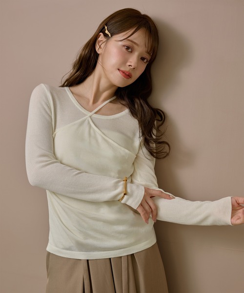 LAULEN(ローレン)の「asymmetry docking knit /アシンメトリーレイヤードデザインニットトップス(ニット/セーター・レディース・ブラック/チャコールグレー/ブラウン/アイボリー・FREE)」の21枚目の写真
