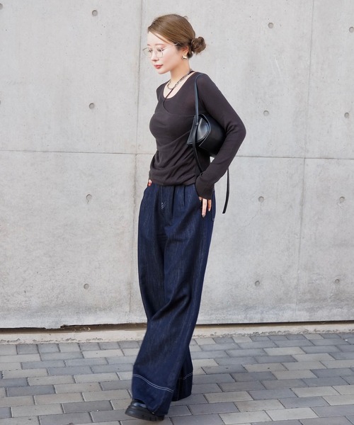 LAULEN(ローレン)の「asymmetry docking knit /アシンメトリーレイヤードデザインニットトップス(ニット/セーター・レディース・ブラック/チャコールグレー/ブラウン/アイボリー・FREE)」の11枚目の写真