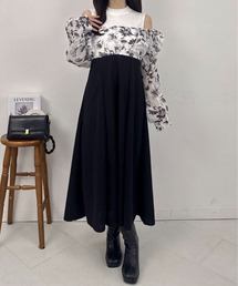 【美品】イタリヤ ドッキングワンピース レオパード＆花柄スカート 7 黒×白 花柄ドッキングワンピース | Rlab store