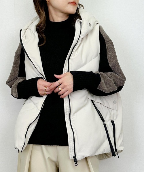 PICCIN（ピッチン）の「フードダウンベスト（ダウンベスト・レディース・オフホワイト/ブラック・M）」の3枚目の写真