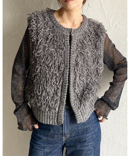 She's Closet(シーズクローゼット)の「ショート丈ループ編みフリンジニットベスト(ベスト・レディース・ブラウン/チャコールグレー/アイボリー/ブラック・FREE)」の8枚目の写真