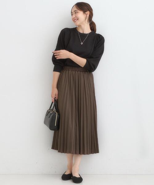 DRESKIP(ドレスキップ)の「【着丈選べる】きれいめにもカジュアルにも レザー調プリーツスカート(スカート・レディース・ブラック/ナチュラル/ブラウン系その他・00/11)」の12枚目の写真