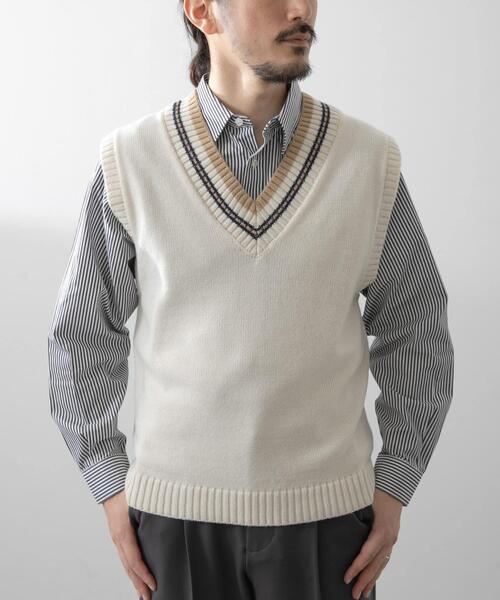 HEUGN Vネック ニットベスト HEUGN（ユーゲン）Knit Vest ローゲージコットンVネックニットベスト