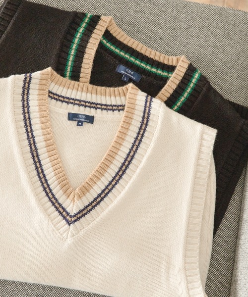 INSCRIRE｜アンスクリア 編みVネック ハンド ニット ベスト INSCRIRE