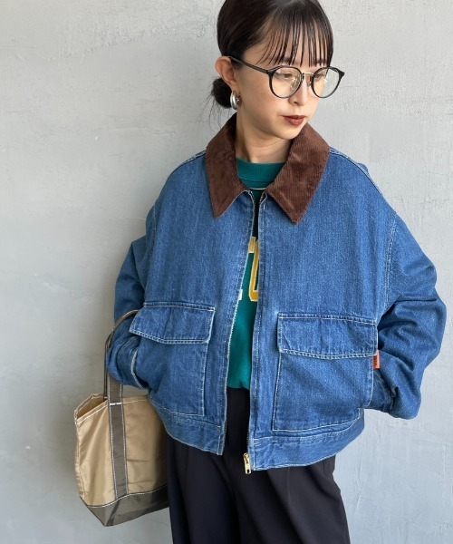 UNIVERSAL OVERALL（ユニバーサルオーバーオール）の「[UNIVERSAL OVERALL/ユニバーサルオーバーオール] 別注 ショート丈ワークジャケット（カバーオール・レディース・グレイッシュベージュ/ワンウォッシュ/インディゴブルー/ブラウン・F）」の15枚目の写真