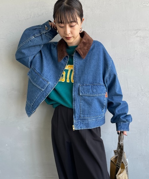 UNIVERSAL OVERALL（ユニバーサルオーバーオール）の「[UNIVERSAL OVERALL/ユニバーサルオーバーオール] 別注 ショート丈ワークジャケット（カバーオール・レディース・グレイッシュベージュ/ワンウォッシュ/インディゴブルー/ブラウン・F）」の17枚目の写真
