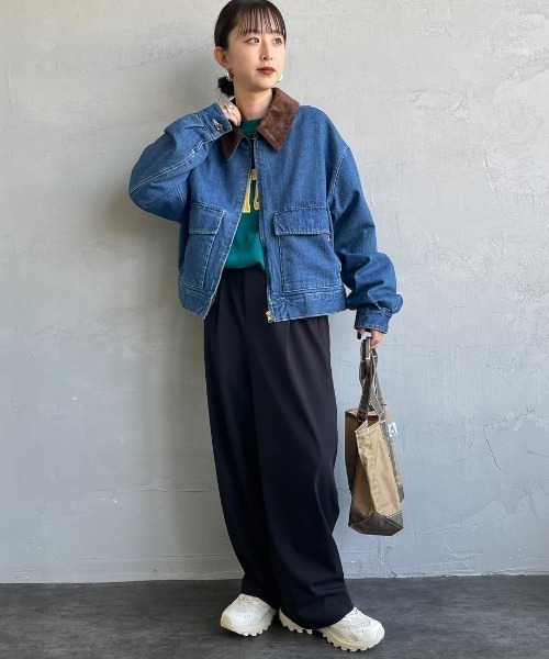 UNIVERSAL OVERALL（ユニバーサルオーバーオール）の「[UNIVERSAL OVERALL/ユニバーサルオーバーオール] 別注 ショート丈ワークジャケット（カバーオール・レディース・グレイッシュベージュ/ワンウォッシュ/インディゴブルー/ブラウン・F）」の20枚目の写真