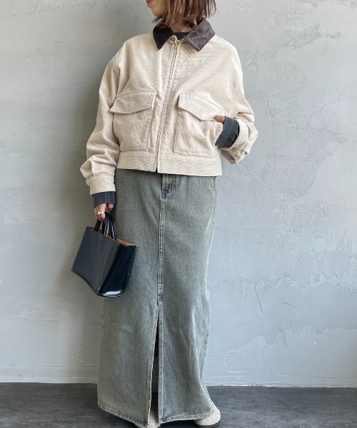 UNIVERSAL OVERALL（ユニバーサルオーバーオール）の「[UNIVERSAL OVERALL/ユニバーサルオーバーオール] 別注 ショート丈ワークジャケット（カバーオール・レディース・グレイッシュベージュ/ワンウォッシュ/インディゴブルー/ブラウン・F）」の9枚目の写真