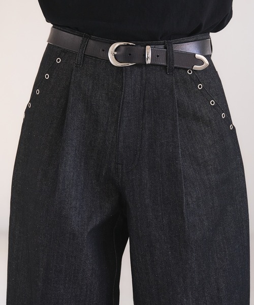 Adoon plain（アドーンプレーン）の「Eyelet One-Tuck Rigid Wide Denim Pants / ハトメ1タックリジットワイドデニム（デニムパンツ・メンズ・ブラック/インディゴブルー・LARGE/SMALL/MEDIUM）」の20枚目の写真