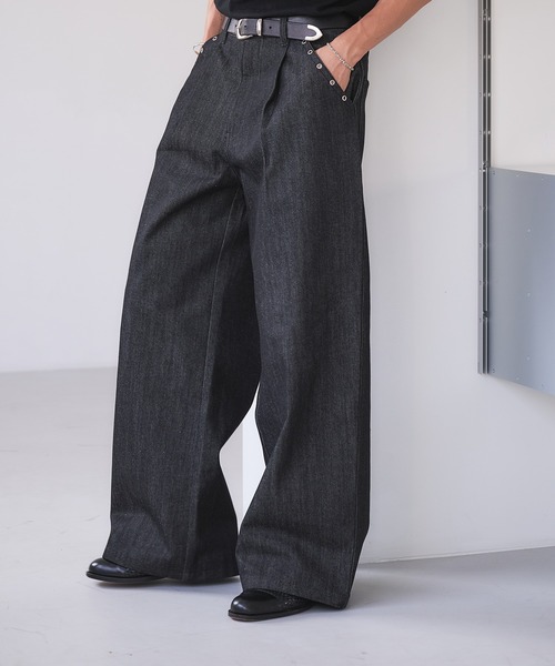 Adoon plain（アドーンプレーン）の「Eyelet One-Tuck Rigid Wide Denim Pants / ハトメ1タックリジットワイドデニム（デニムパンツ・メンズ・ブラック/インディゴブルー・LARGE/SMALL/MEDIUM）」の21枚目の写真